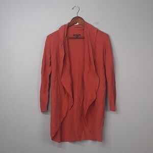 Eileen Fisher Linen Blend Waterfall Cascading Rust Colored Cardigan